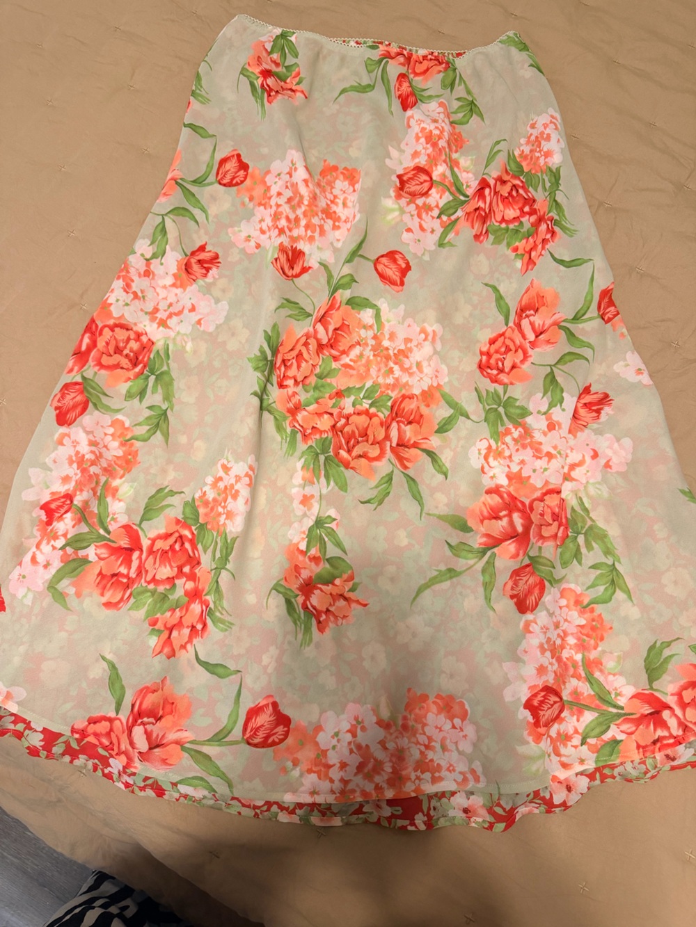 dressbarn Floral A-Line Skirt in Coral, Green and Cream REVERSIBLE